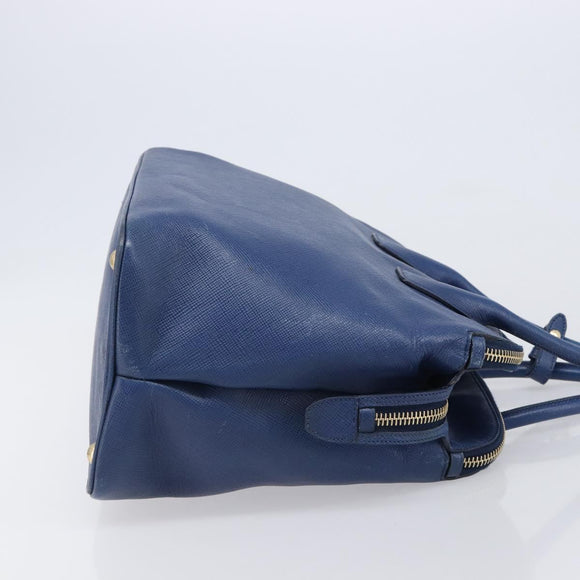 PRADA Hand Bag Safiano Leather Blue Gold Auth ka7172