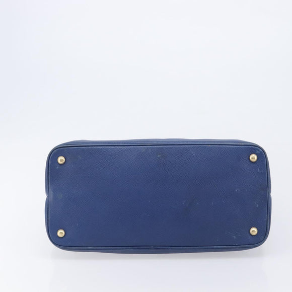 PRADA Hand Bag Safiano Leather Blue Gold Auth ka7172