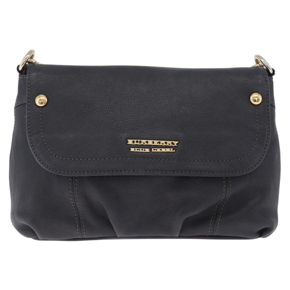 BURBERRY Shoulder Bag Leather Black Gold Auth ka7174