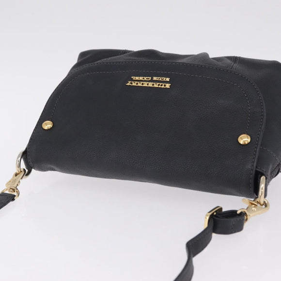 BURBERRY Shoulder Bag Leather Black Gold Auth ka7174