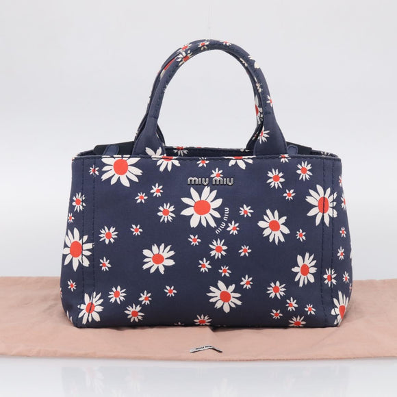 Miu Miu Hand Bag Canvas 2way Navy Gold Auth ka7179M
