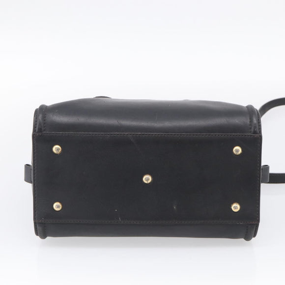 MCM Hand Bag Leather 2way Black Gold Auth ka7180