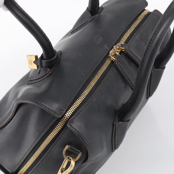 MCM Hand Bag Leather 2way Black Gold Auth ka7180