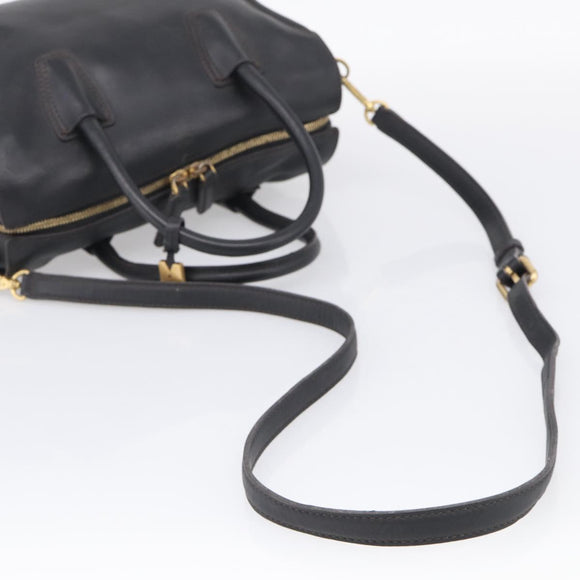 MCM Hand Bag Leather 2way Black Gold Auth ka7180
