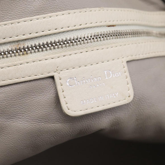 Christian Dior Hand Bag Leather White Silver Auth ka7183