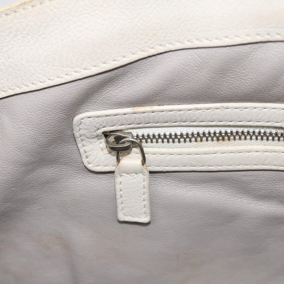 Christian Dior Hand Bag Leather White Silver Auth ka7183