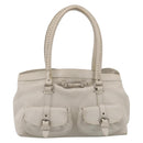 Christian Dior Hand Bag Leather White Silver Auth ka7183-2