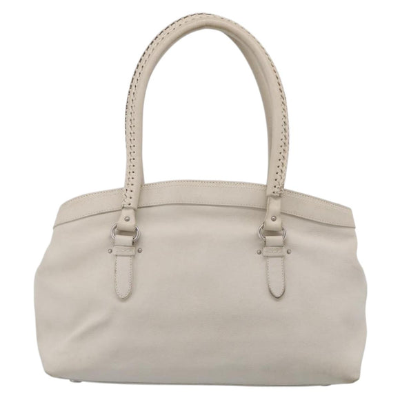 Christian Dior Hand Bag Leather White Silver Auth ka7183