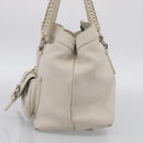 Christian Dior Hand Bag Leather White Silver Auth ka7183-5