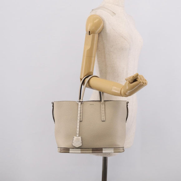 FENDI Celeria Hand Bag Leather Ivory Silver Auth ka7188