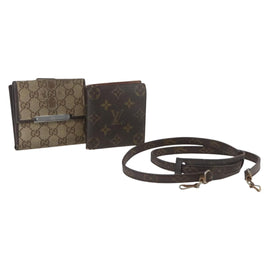 LOUIS VUITTON Gucci Monogram Wallet 3 Set Beige LV Auth ka719