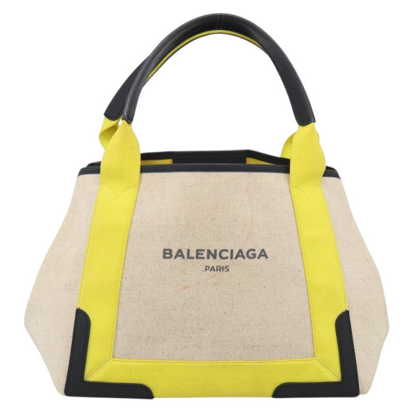 Balenciaga Navy Cabas Hand Bag Coated Canvas Silver White 339933 Auth ka7193