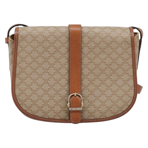 CELINE Macadam Canvas Shoulder Bag PVC Beige Gold Auth ka7195