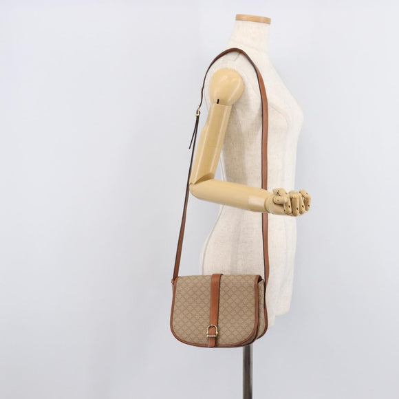 CELINE Macadam Canvas Shoulder Bag PVC Beige Gold Auth ka7195