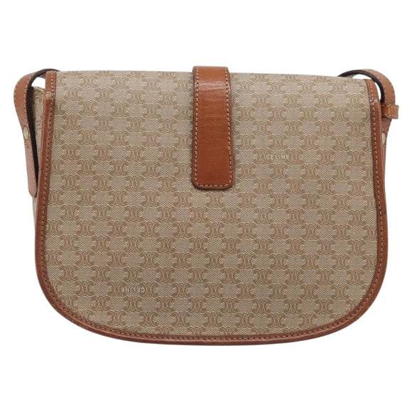 CELINE Macadam Canvas Shoulder Bag PVC Beige Gold Auth ka7195