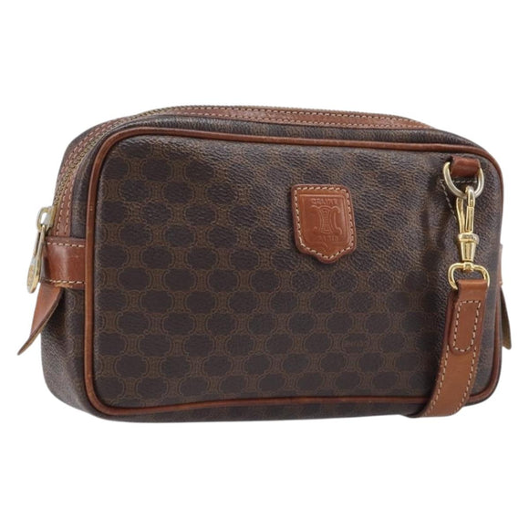 CELINE Macadam Canvas Shoulder Bag PVC Leather Brown Gold Auth ka7203