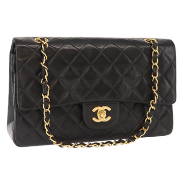CHANEL Matelasse 25 Double Flap Chain Shoulder Bag Lamb Skin Gold CC Auth ka720SV