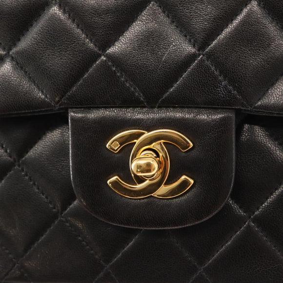 CHANEL Matelasse 25 Double Flap Chain Shoulder Bag Lamb Skin Gold CC Auth ka720SV