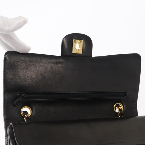 CHANEL Matelasse 25 Double Flap Chain Shoulder Bag Lamb Skin Gold CC Auth ka720SV