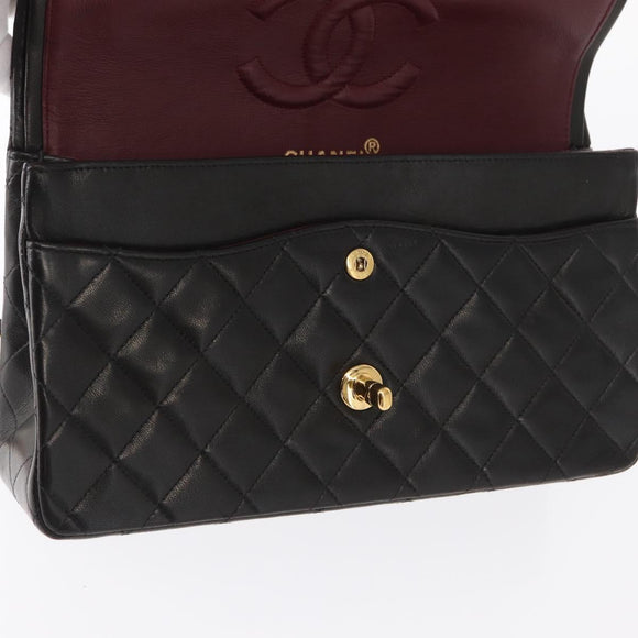 CHANEL Matelasse 25 Double Flap Chain Shoulder Bag Lamb Skin Gold CC Auth ka720SV