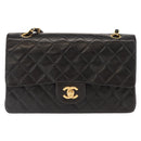 CHANEL Matelasse 25 Double Flap Chain Shoulder Bag Lamb Skin Gold CC Auth ka720SV-2