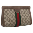 GUCCI GG Supreme Web Sherry Line Clutch Bag PVC Beige 89 01 002 Auth ka7214-1