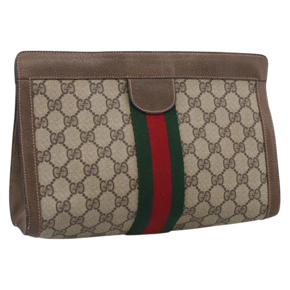 GUCCI GG Supreme Web Sherry Line Clutch Bag PVC Beige 89 01 002 Auth ka7214