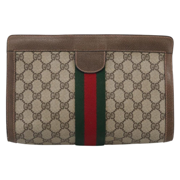 GUCCI GG Supreme Web Sherry Line Clutch Bag PVC Beige 89 01 002 Auth ka7214