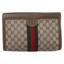 GUCCI GG Supreme Web Sherry Line Clutch Bag PVC Beige 89 01 002 Auth ka7214-3