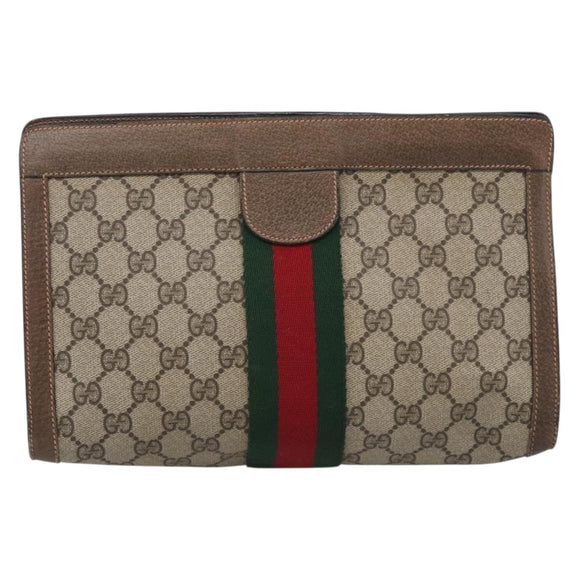 GUCCI GG Supreme Web Sherry Line Clutch Bag PVC Beige 89 01 002 Auth ka7214