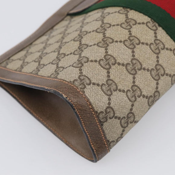 GUCCI GG Supreme Web Sherry Line Clutch Bag PVC Beige 89 01 002 Auth ka7214