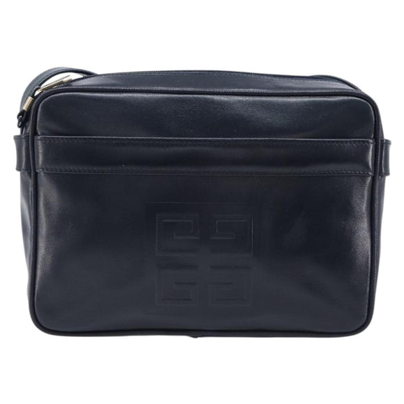 GIVENCHY Shoulder Bag Leather Navy Gold Auth ka7216