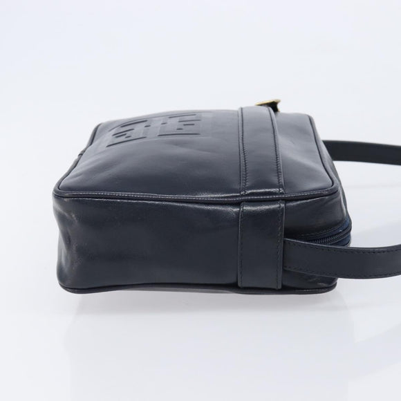 GIVENCHY Shoulder Bag Leather Navy Gold Auth ka7216