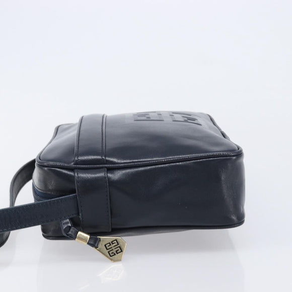 GIVENCHY Shoulder Bag Leather Navy Gold Auth ka7216
