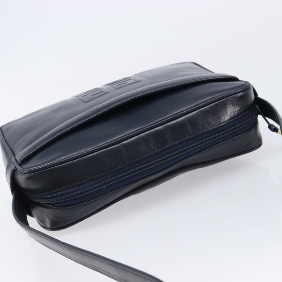 GIVENCHY Shoulder Bag Leather Navy Gold Auth ka7216