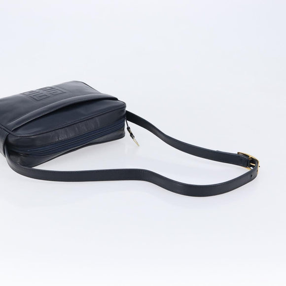 GIVENCHY Shoulder Bag Leather Navy Gold Auth ka7216