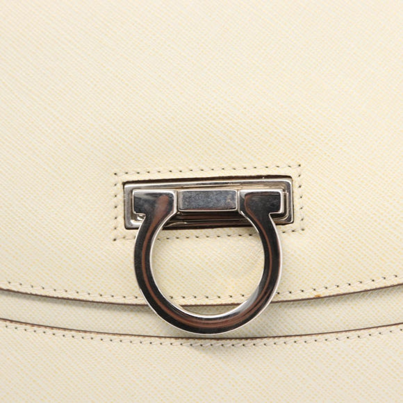 Salvatore Ferragamo Gancini Shoulder Bag Leather White Silver Auth ka722