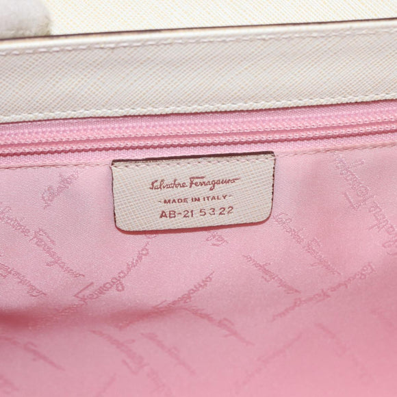 Salvatore Ferragamo Gancini Shoulder Bag Leather White Silver Auth ka722