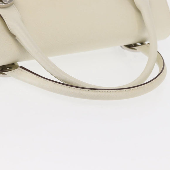 Salvatore Ferragamo Gancini Shoulder Bag Leather White Silver Auth ka722