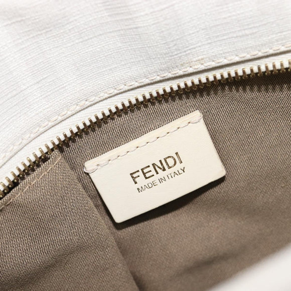 FENDI Zucca Canvas Hand Bag Leather White Gold Auth ka7231A