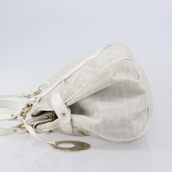 FENDI Zucca Canvas Hand Bag Leather White Gold Auth ka7231A