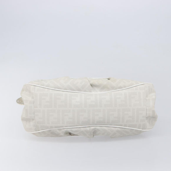 FENDI Zucca Canvas Hand Bag Leather White Gold Auth ka7231A