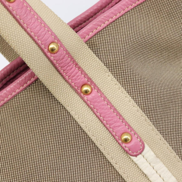 PRADA Hand Bag Canvas 2way Beige Gold Auth ka7234A