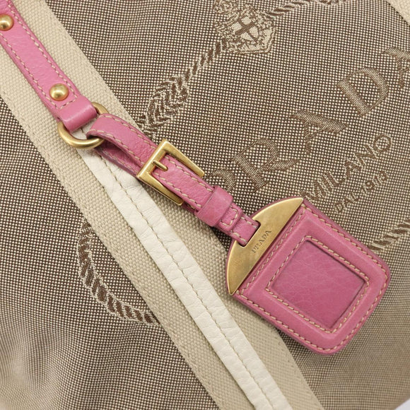 PRADA Hand Bag Canvas 2way Beige Gold Auth ka7234A