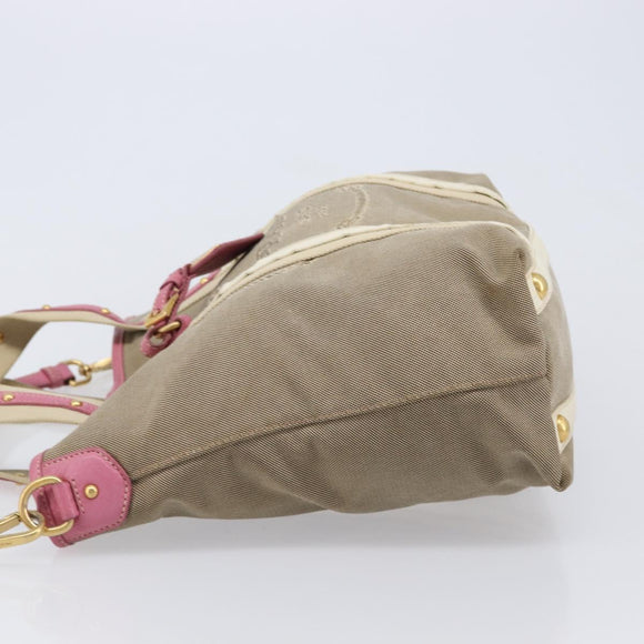 PRADA Hand Bag Canvas 2way Beige Gold Auth ka7234A