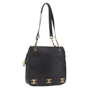 CHANEL Triple Coco Chain Shoulder Bag Caviar Skin Black Gold CC Auth ka7237V-1