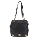 CHANEL Triple Coco Chain Shoulder Bag Caviar Skin Black Gold CC Auth ka7237V-2