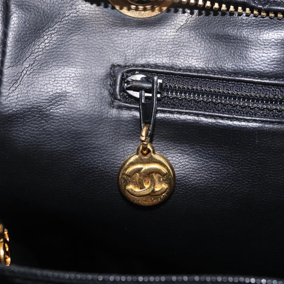CHANEL Triple Coco Chain Shoulder Bag Caviar Skin Black Gold CC Auth ka7237V