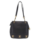 CHANEL Triple Coco Chain Shoulder Bag Caviar Skin Black Gold CC Auth ka7237V-3
