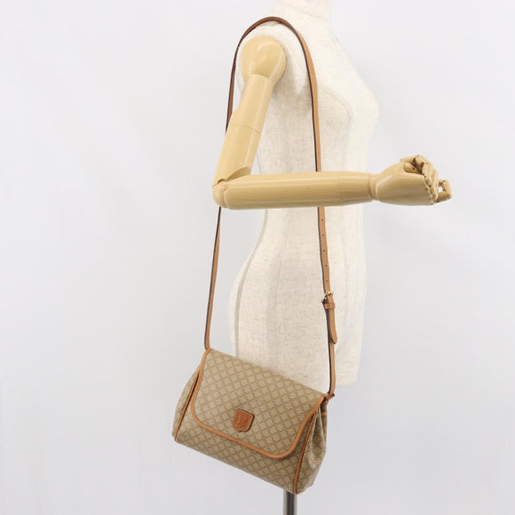CELINE Macadam Canvas Shoulder Bag PVC Beige Gold Auth ka724